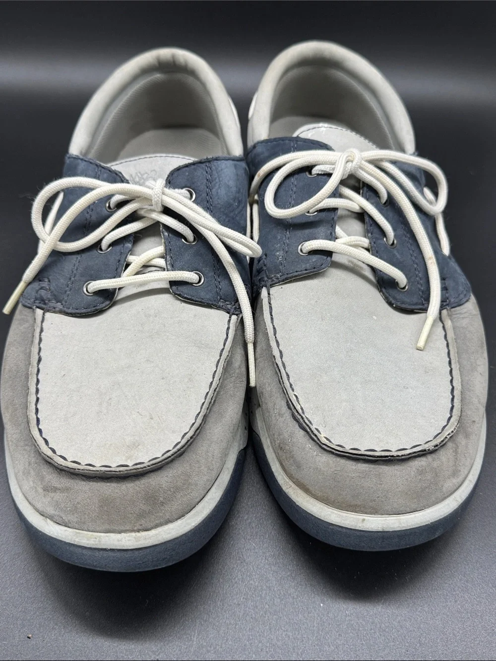 Mens Timberland Gray and Navy Nubuck Boat Shoes Sz 12